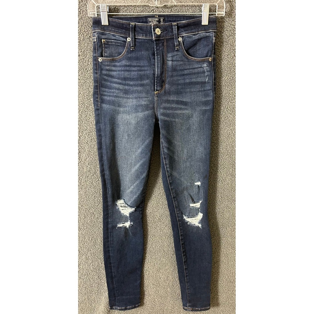 Abercrombie Fitch Simone High Rise Super Skinny Distressed Jeans Dark Wash 25/0